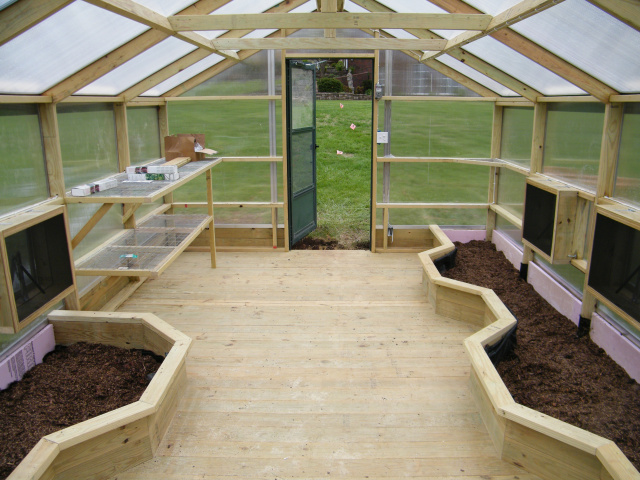 Inside view odf a custom 12x24 with raised beds